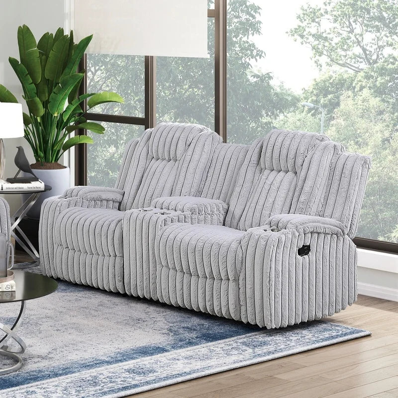 Light Gray Reclining Sofa Set with Cup Holders,  3-Piece
