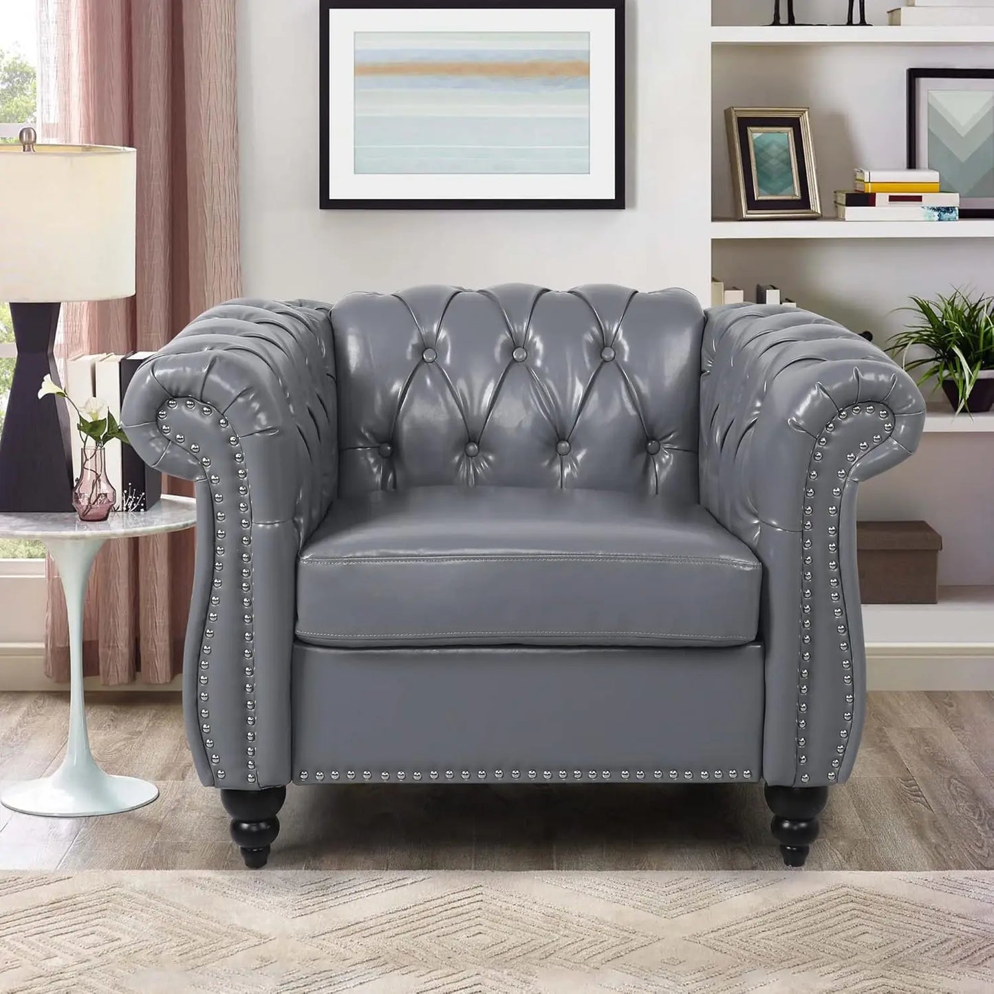 2pc Modern Tufted Sofa Set With Button & Nailhead Trim