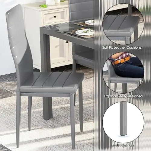 7-Piece Dining Set for 6, Glass Table & Leather Chairs
