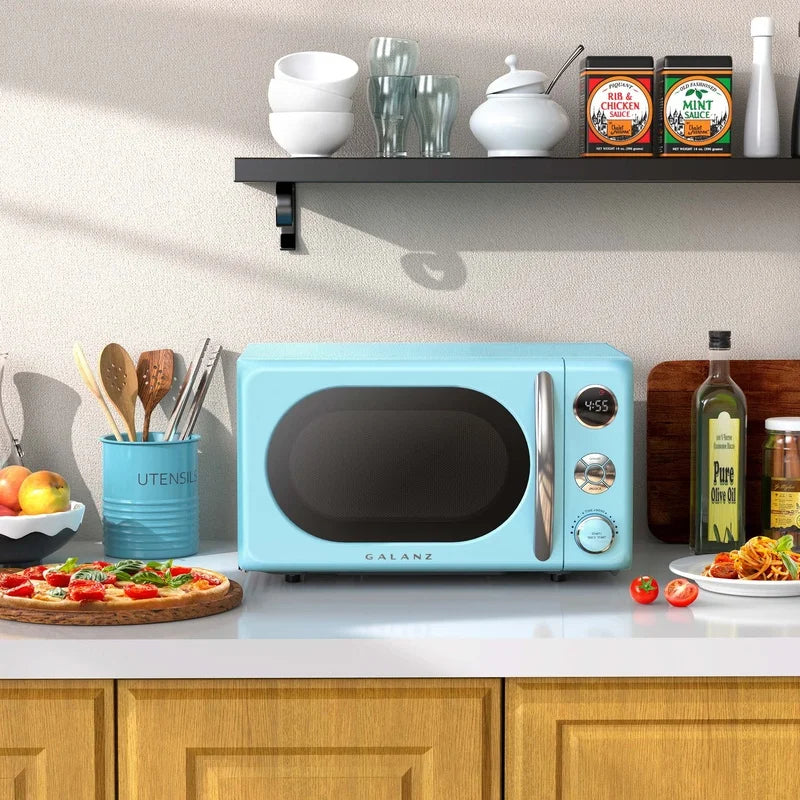 Retro Countertop Microwave Oven, Defrost, Turntable, Lock, Digital Display Timer