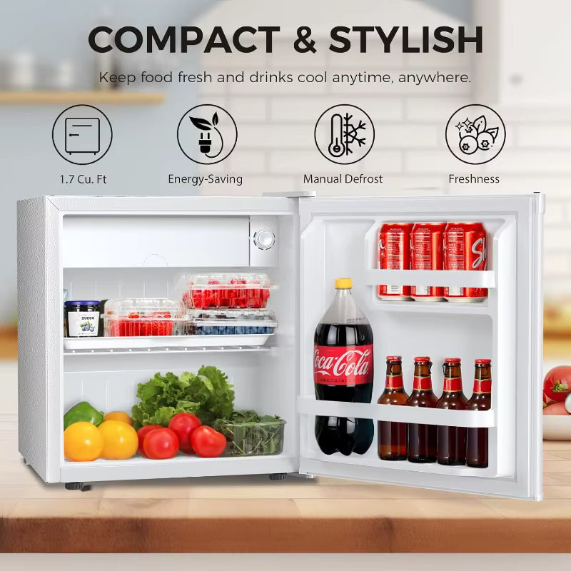 Mini Fridge Compact Refrigerator with Freezer, Single Reversible Door