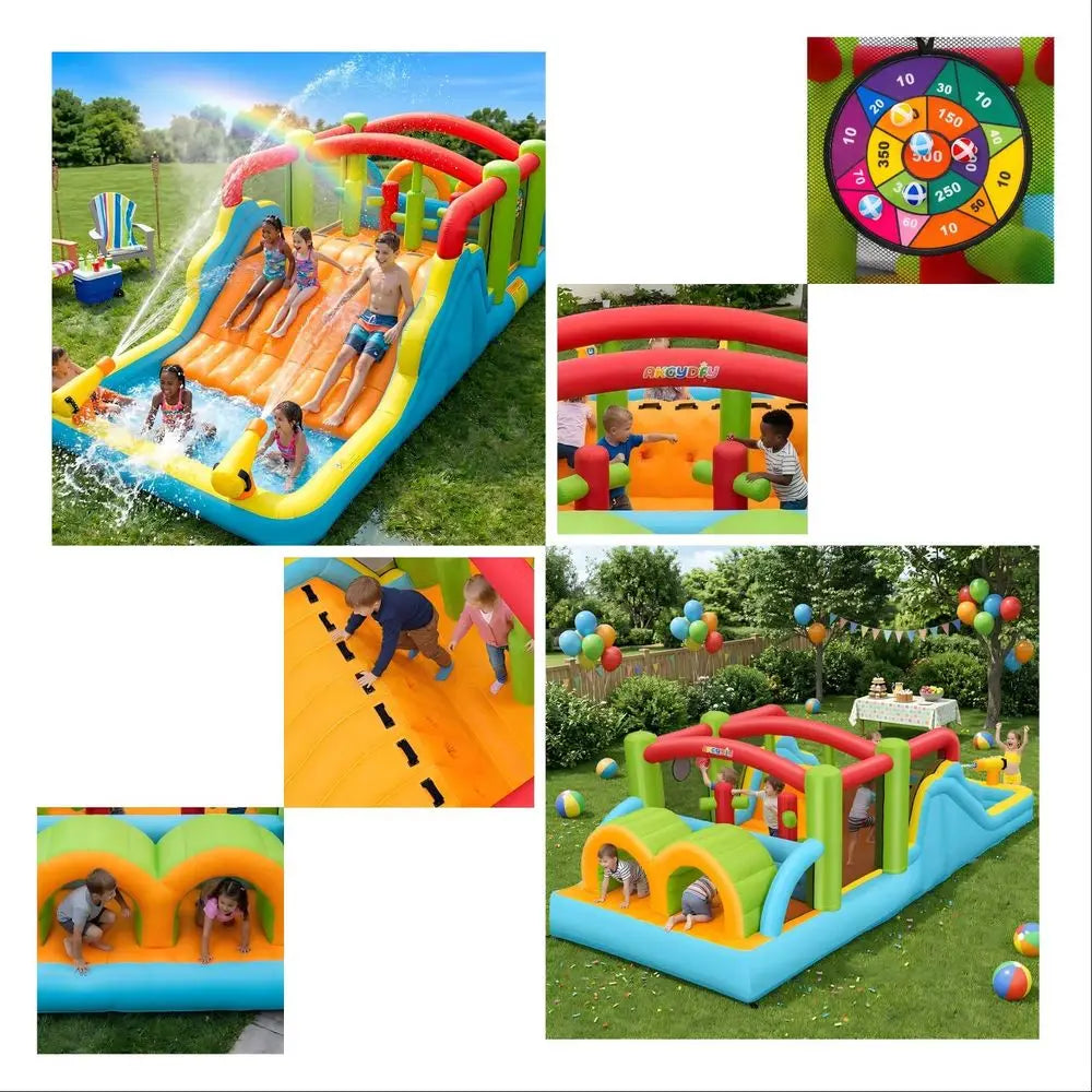 Inflatable Obstacle Course Bounce House with Water Play
