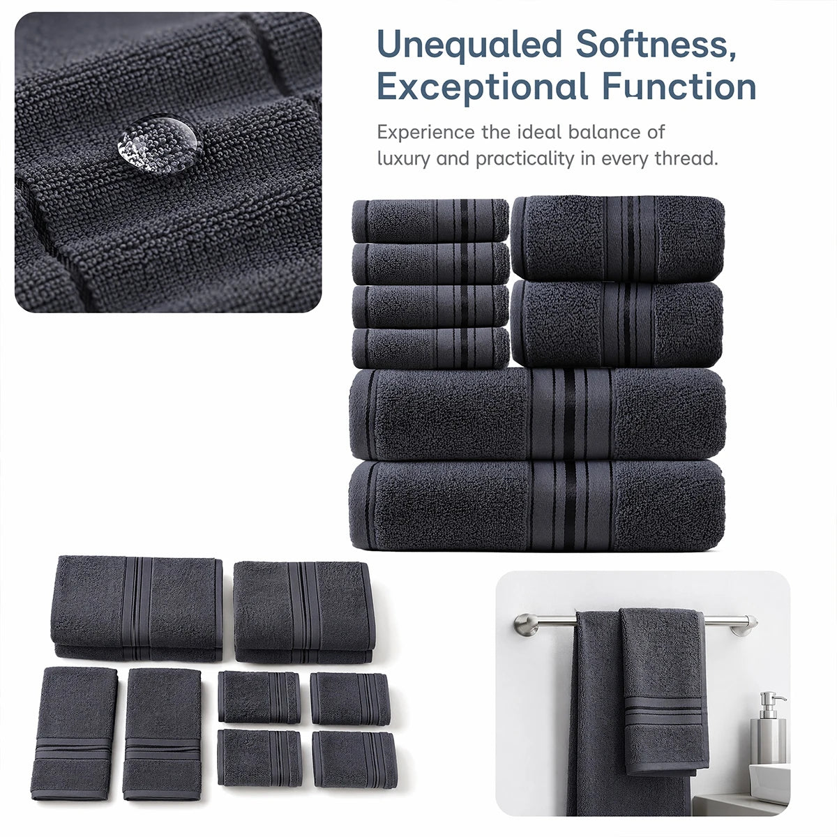 8 Piece Luxury Towel Set –  Plush, Super Absorbent   100%  Cotton