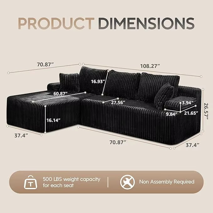Modular L-Shaped 3-Seat Sectional | Memory Foam with Deep Seating & Storage Modules
