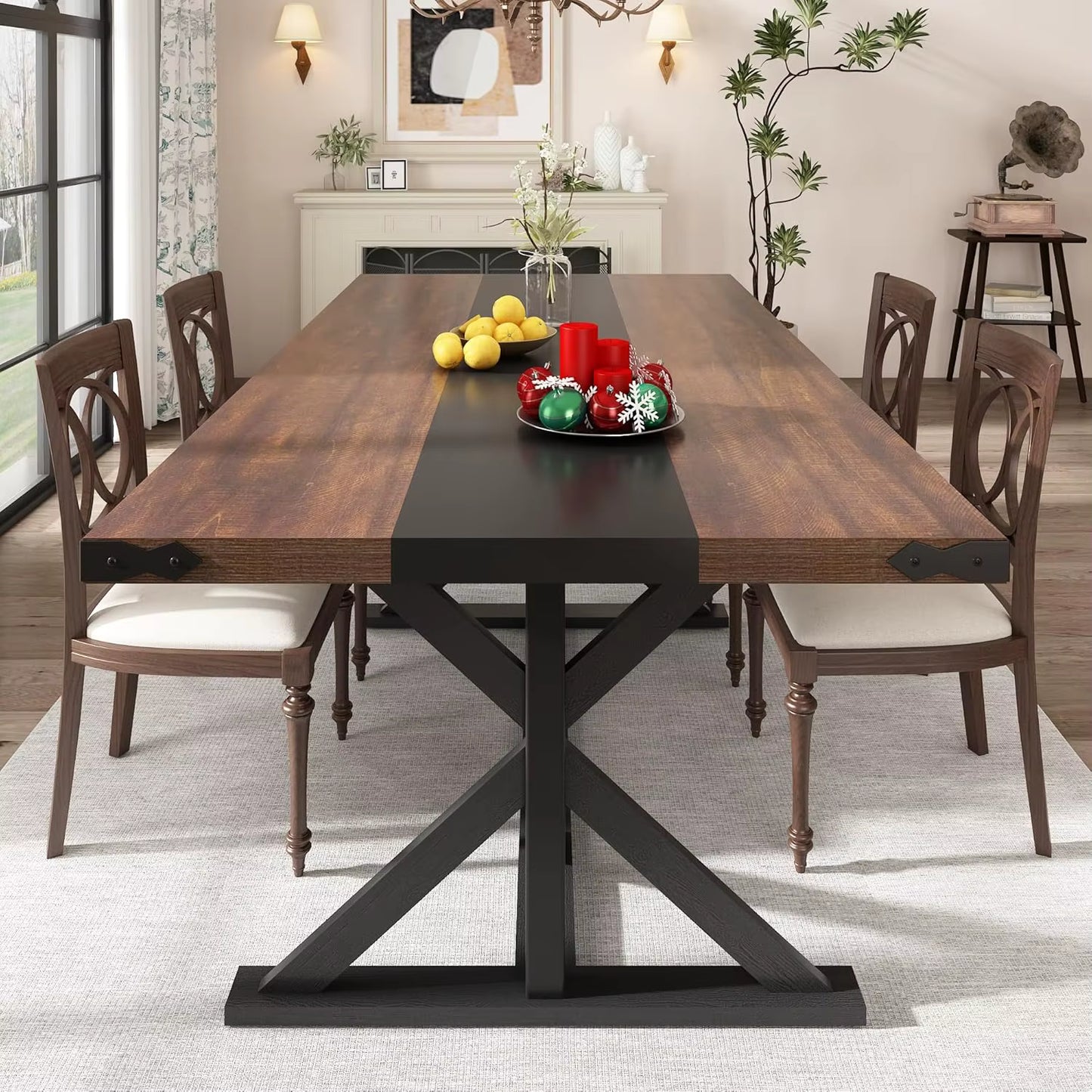 Rectangular Kitchen Farmhouse Table W/Thickness Waterproof Wood Tabletop