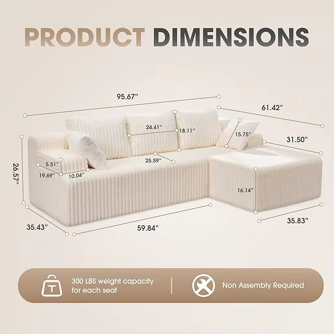Modular L-Shaped 3-Seat Sectional | Memory Foam with Deep Seating & Storage Modules