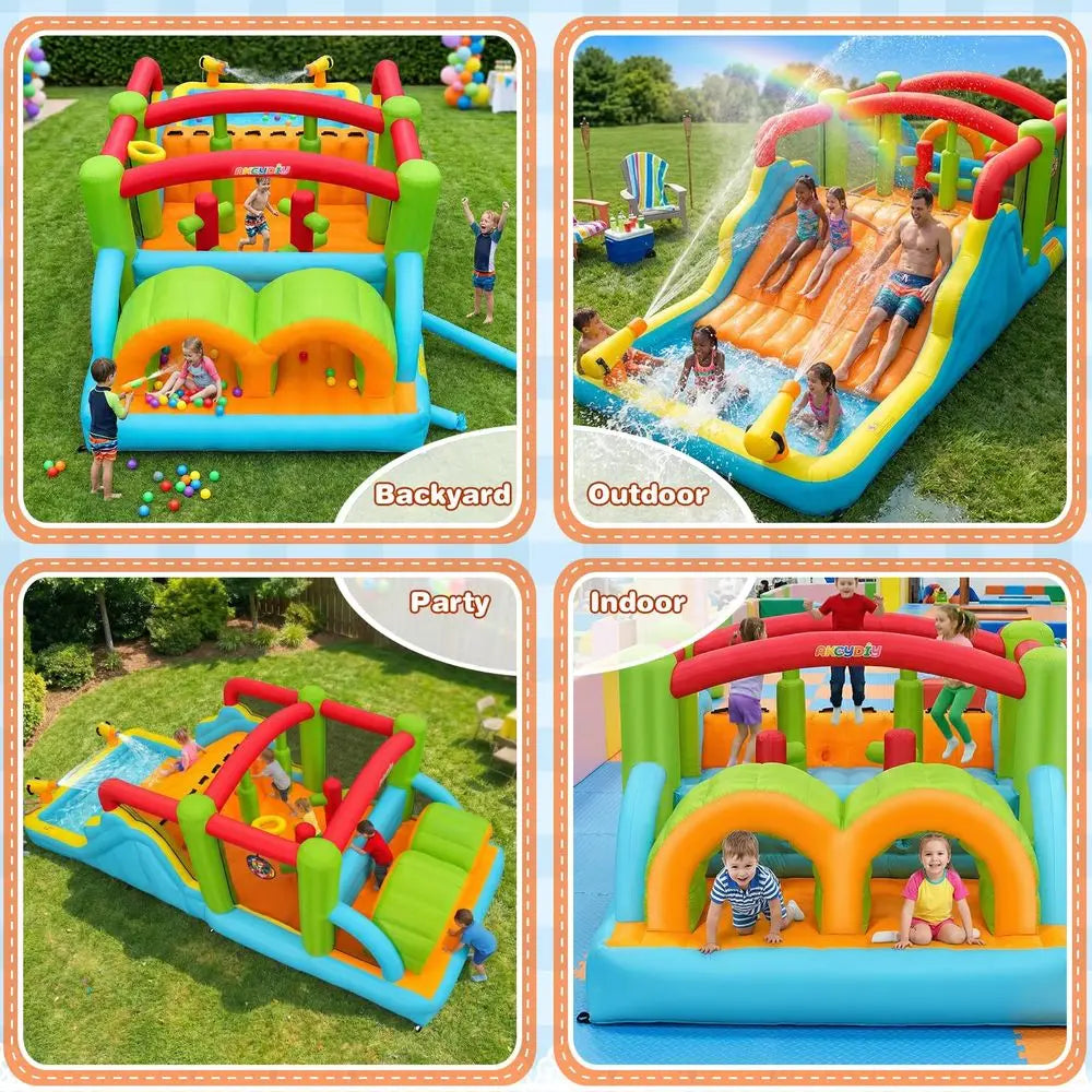 Inflatable Obstacle Course Bounce House with Water Play