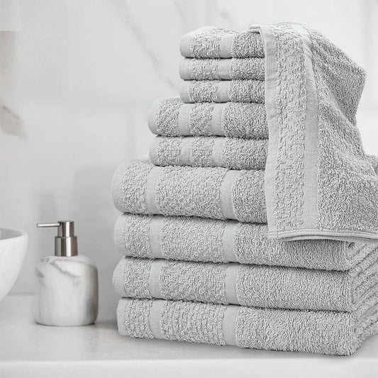10 Piece Cotton Towel Set Soft Absorbent Quick Dry Durable