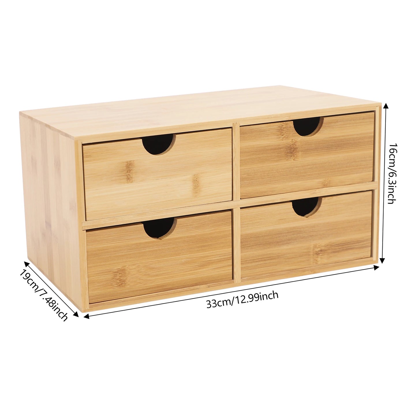 4-Drawer Desktop Organizer Bamboo Tabletop Storage Organization Box