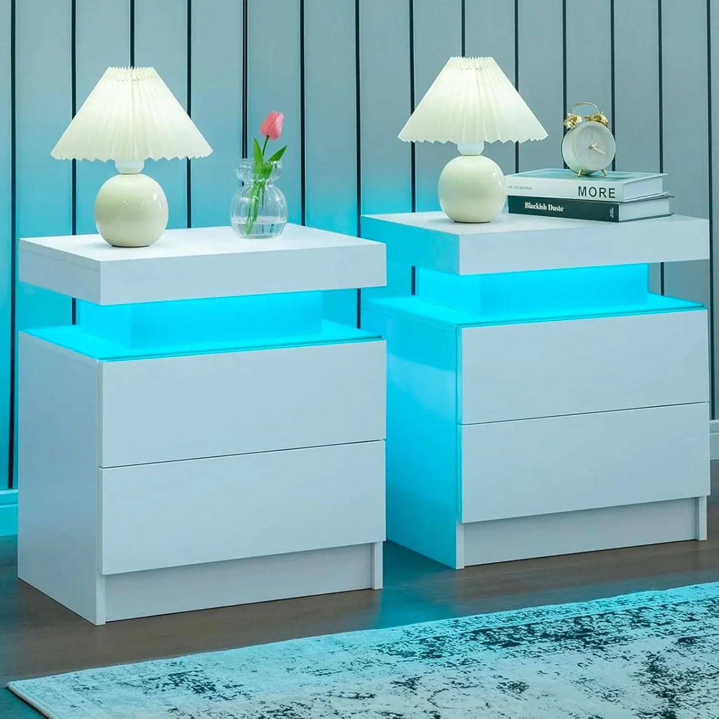 Nightstand Set of 2 LED Nightstand with 2 Drawers Each