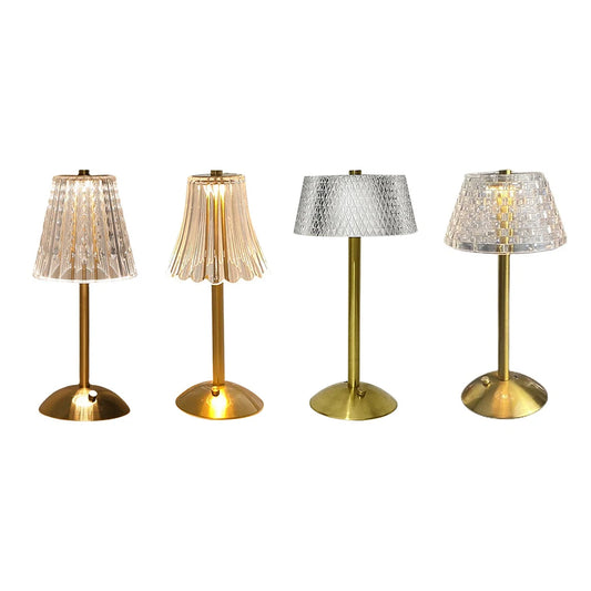 3 Colors LED Crystal Table Lamp Dimmable Rechargeable Wireless