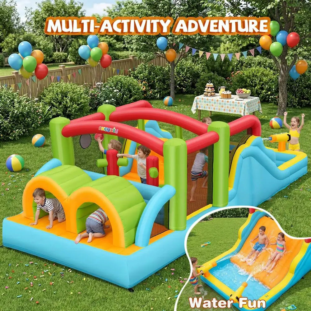 Inflatable Obstacle Course Bounce House with Water Play