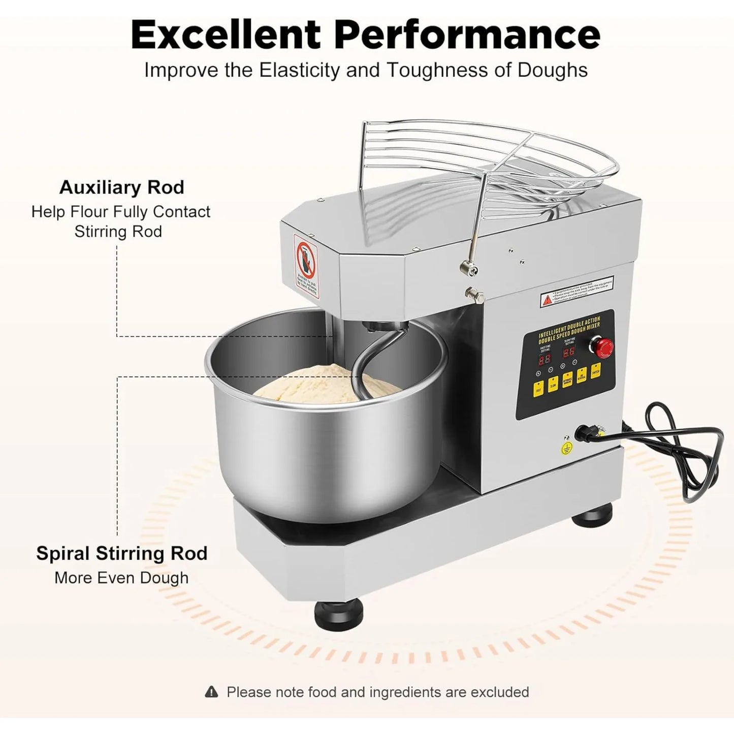 Heavy Duty Electric Food Mixer, Commercial, Adjustable, Dough Kneading Machine