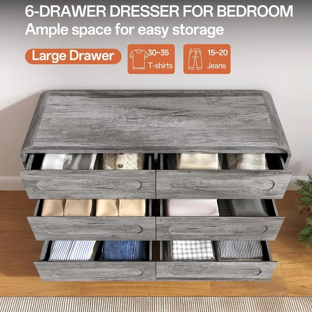 3 Pcs Bedroom Set Dresser Nightstand Wood 6 Drawer Chest