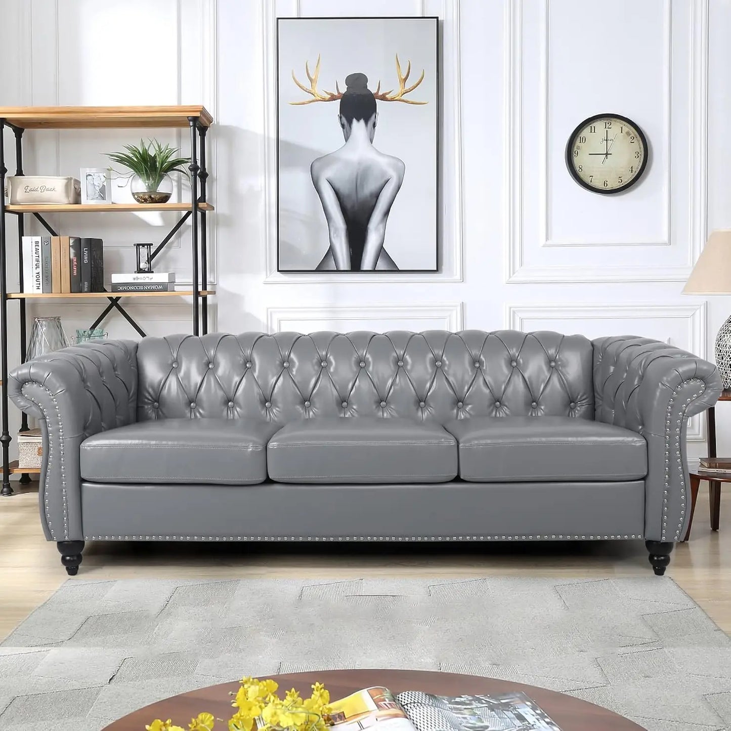 2pc Modern Tufted Sofa Set With Button & Nailhead Trim