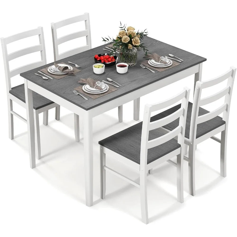 Wood Kitchen Table Chairs Set with Rubber Wood Legs, Space-Saving Design