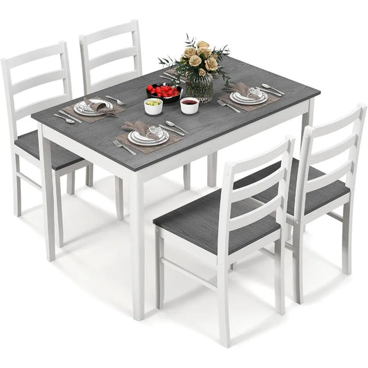 Wood Kitchen Table Chairs Set with Rubber Wood Legs, Space-Saving Design