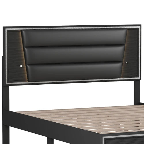 3-Pieces Bedroom Sets Queen Size  Bed with LED Lights, Nightstands and Dresser