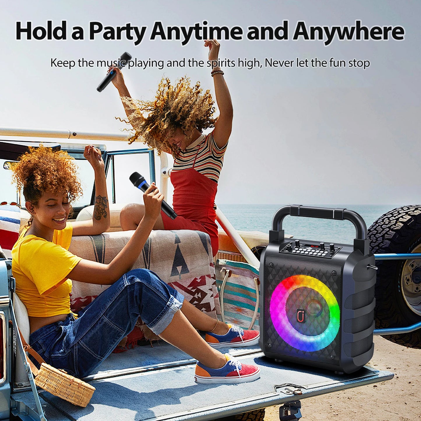 Portable Bluetooth Speaker with Microphone and LED Light, Karaoke Speaker Machine