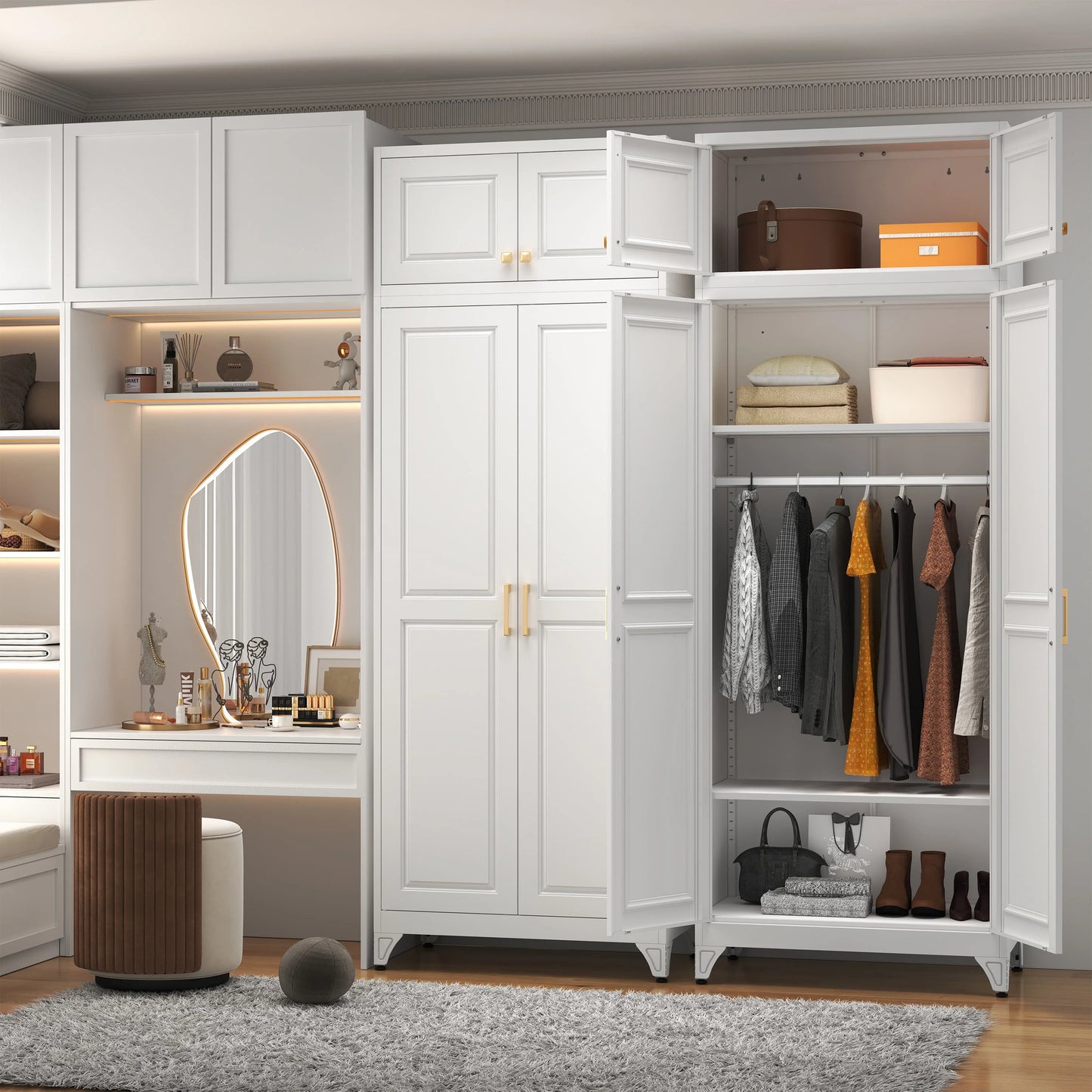 Metal Armoire Wardrobe Closet with Adjustable Shelves and Hanging Rod