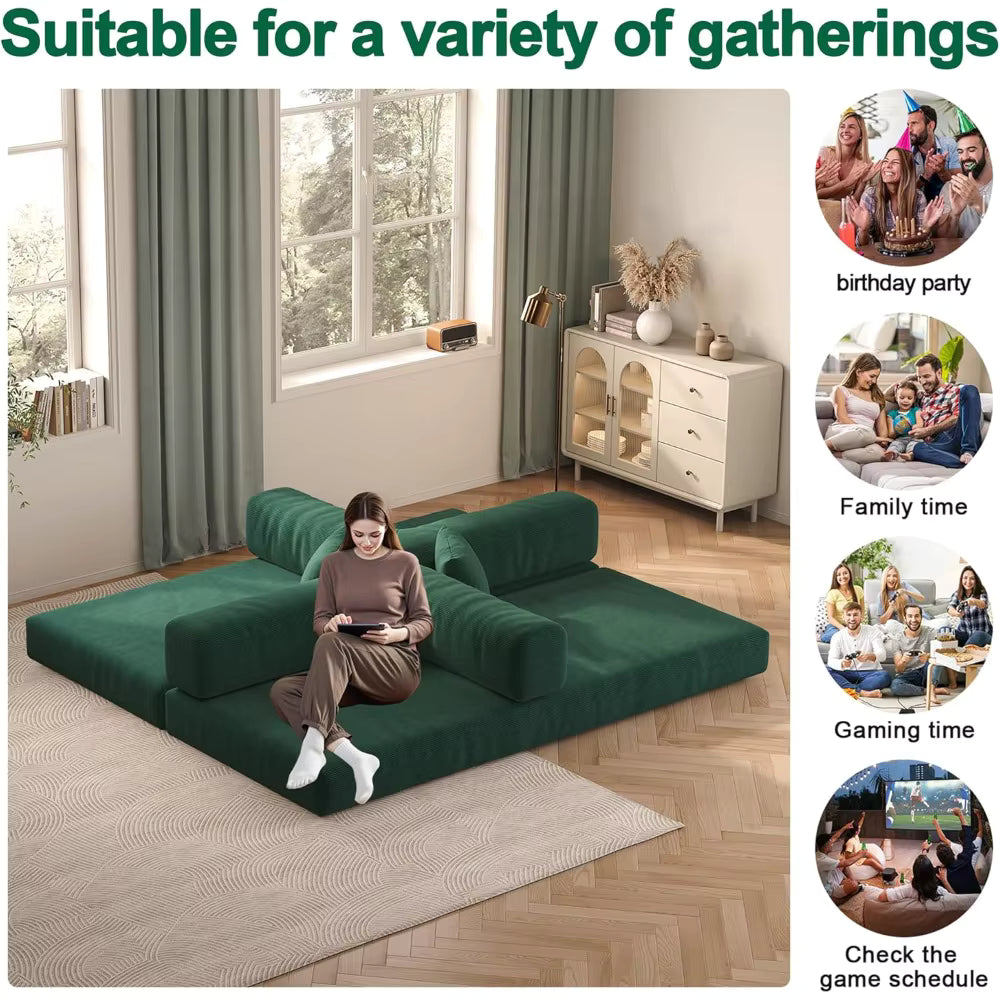 Convertible Sofa Bed with Pillows, Corduroy with Fixed-Shape Frame