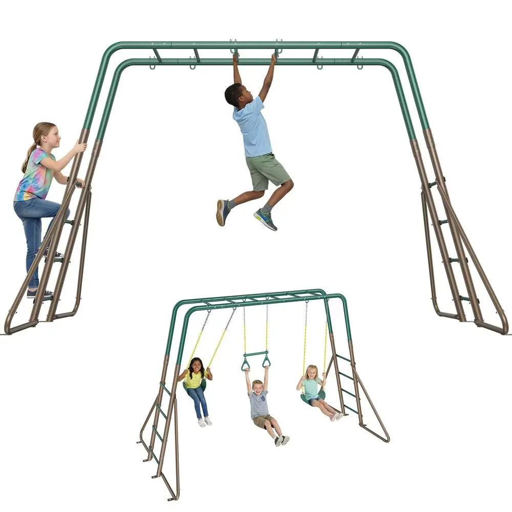Swing Sets with Monkey Bars, Trapeze Bar, and 2 Belt Swings