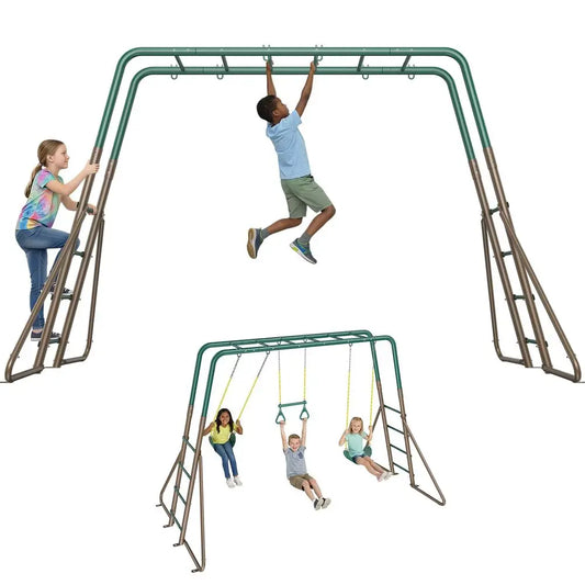 Swing Sets with Monkey Bars, Trapeze Bar, and 2 Belt Swings