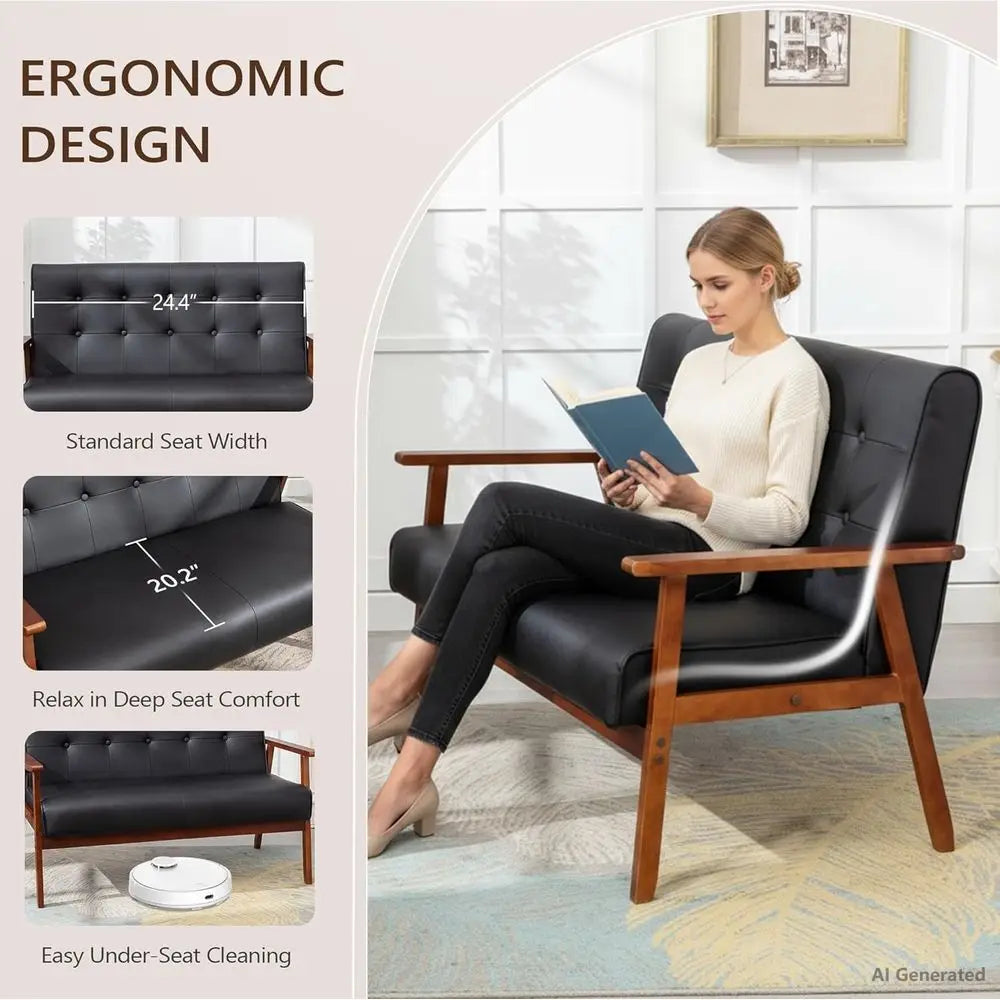 1 Loveseat Sofa and 2 Accent Chairs Set  Wood Arms