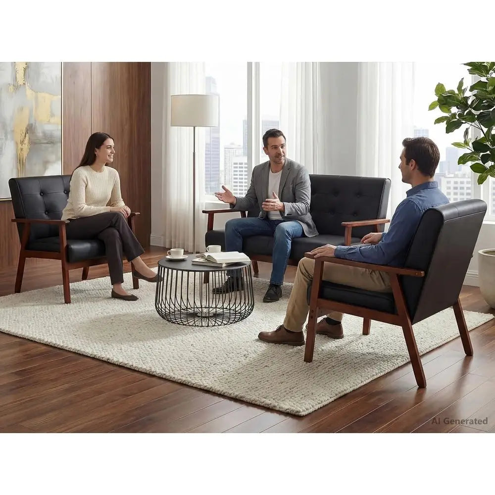 1 Loveseat Sofa and 2 Accent Chairs Set  Wood Arms