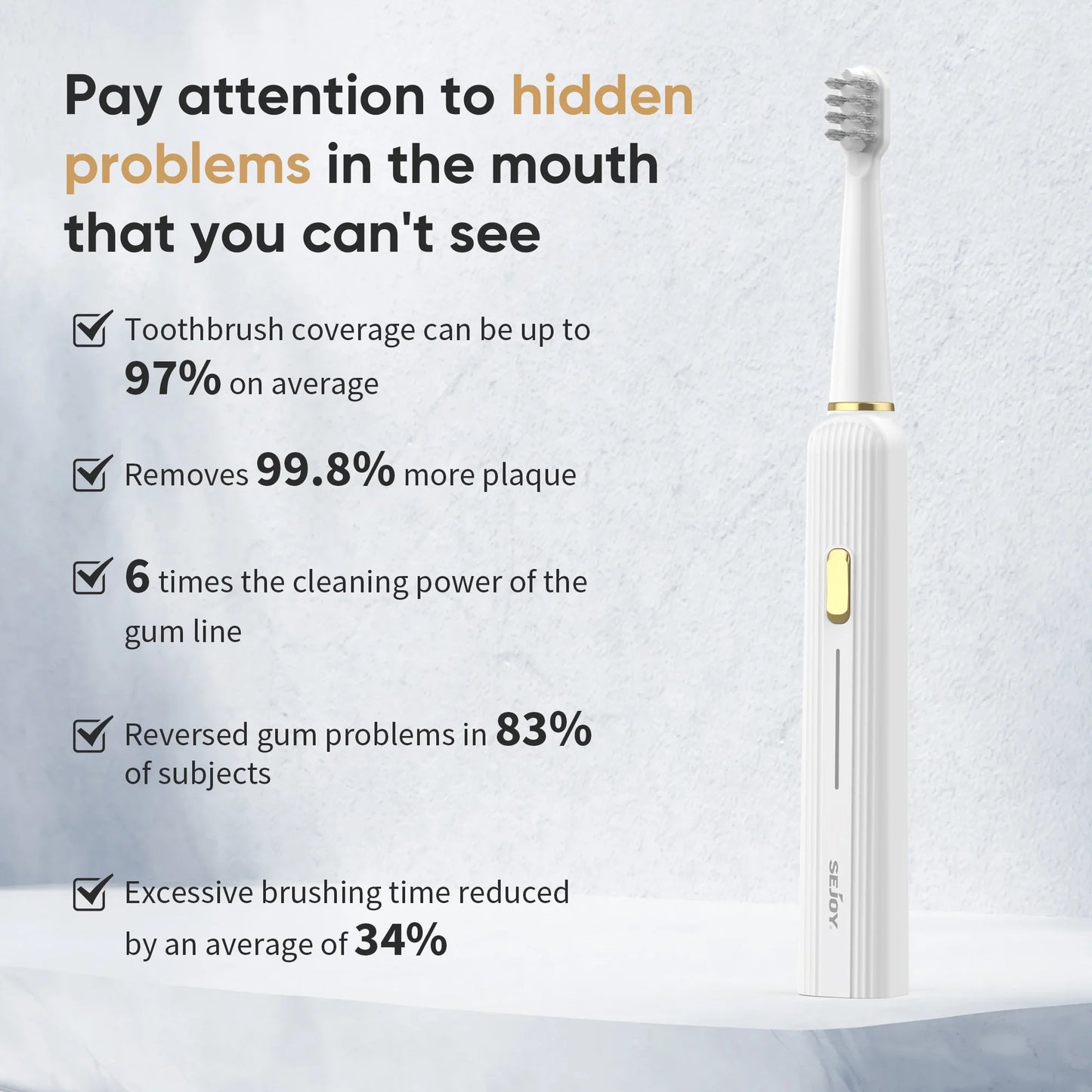 Electric Toothbrush with 12 Brush Heads, Deep Clean 5 Modes, Rechargeable