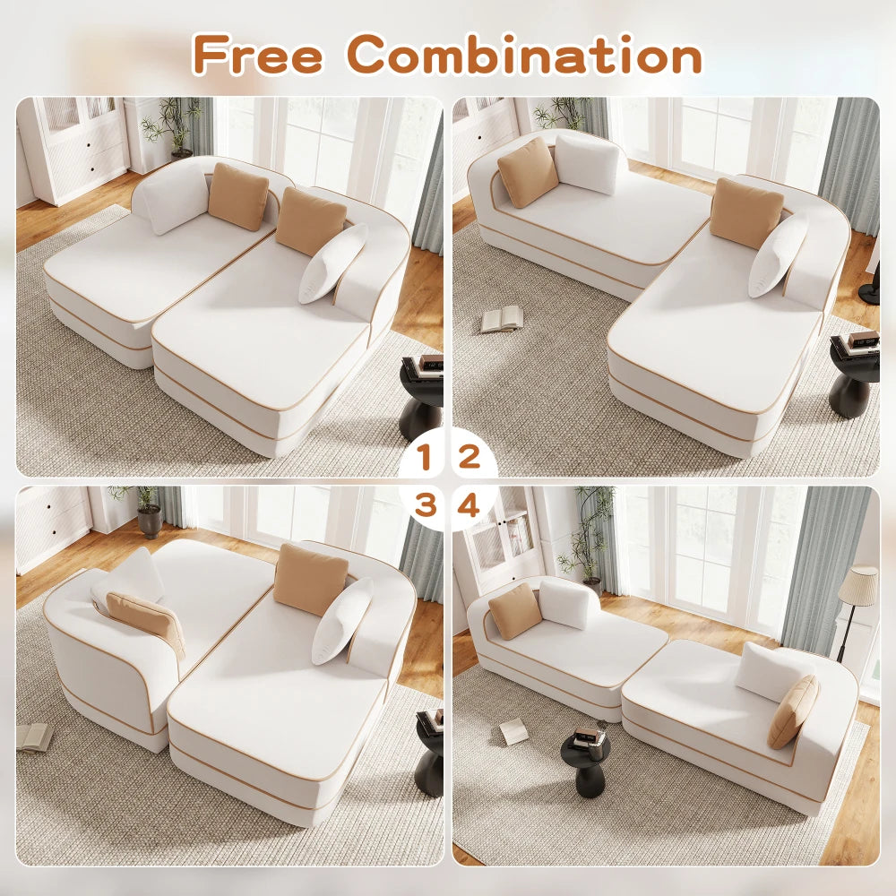 Fabric Boneless Sofa Couch with Double Chaises Sleeper Sofa