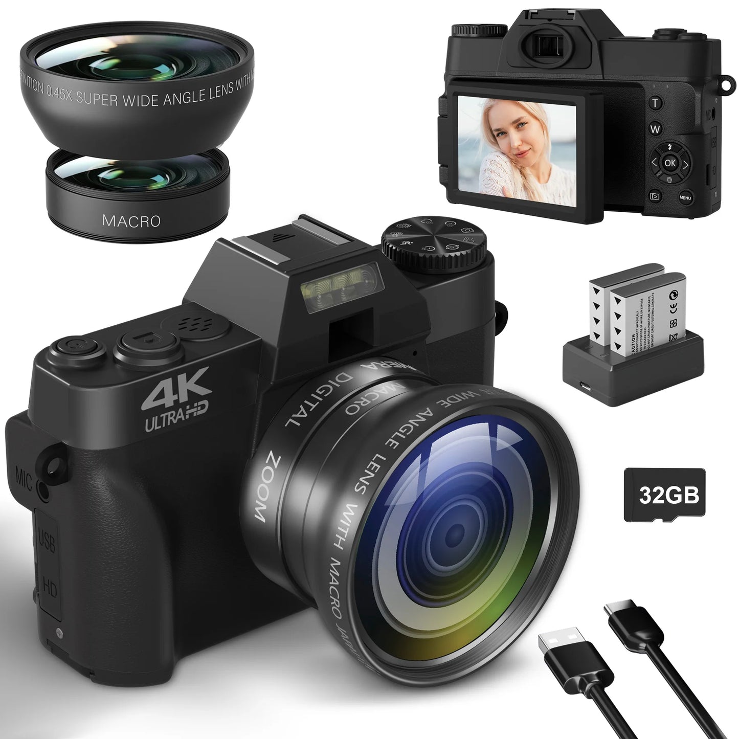 Compact Digital Photography Camera WIFI  Flip Screen Wide Angle Lens
