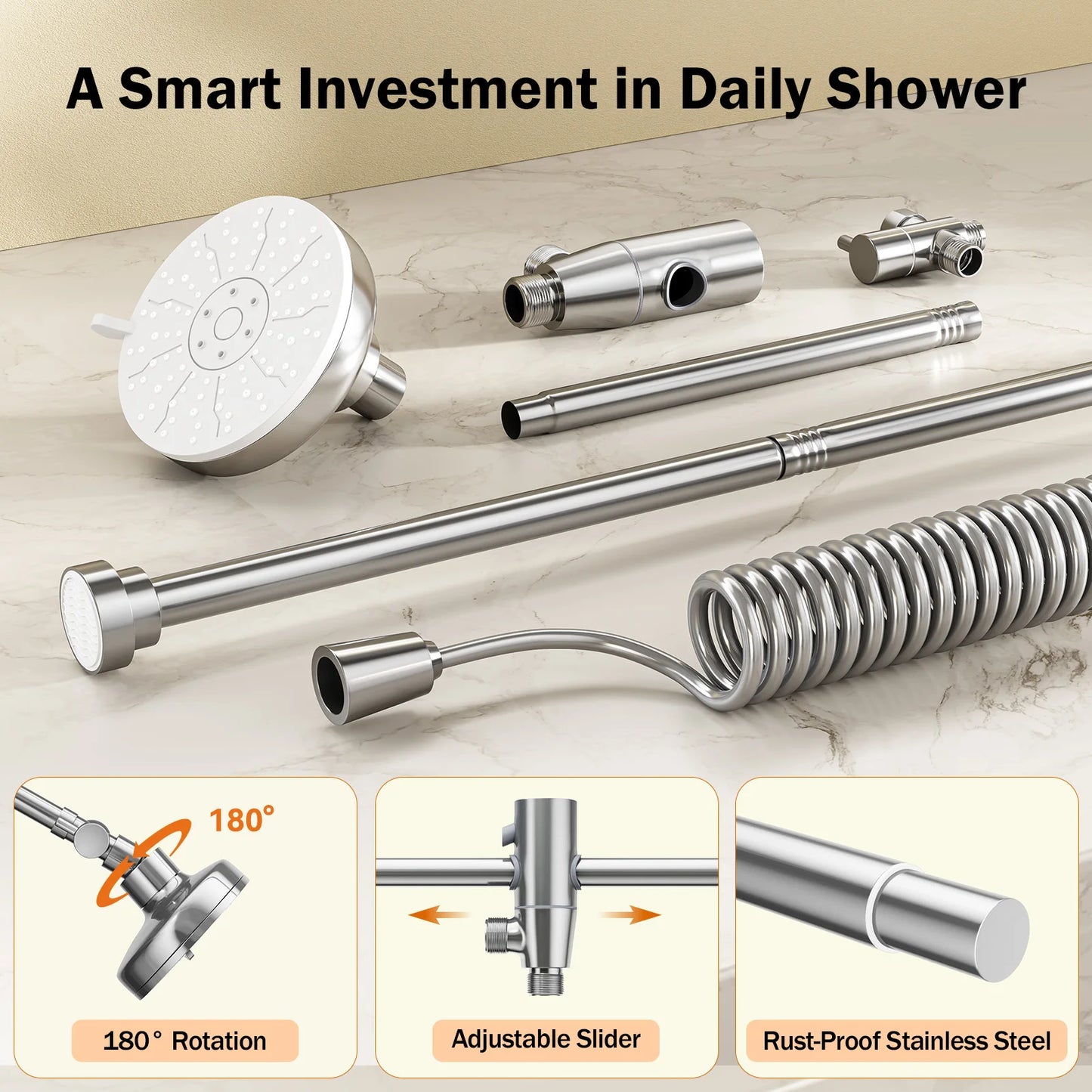 Tandem Shower Head For Couples with Original Adjustable Slider