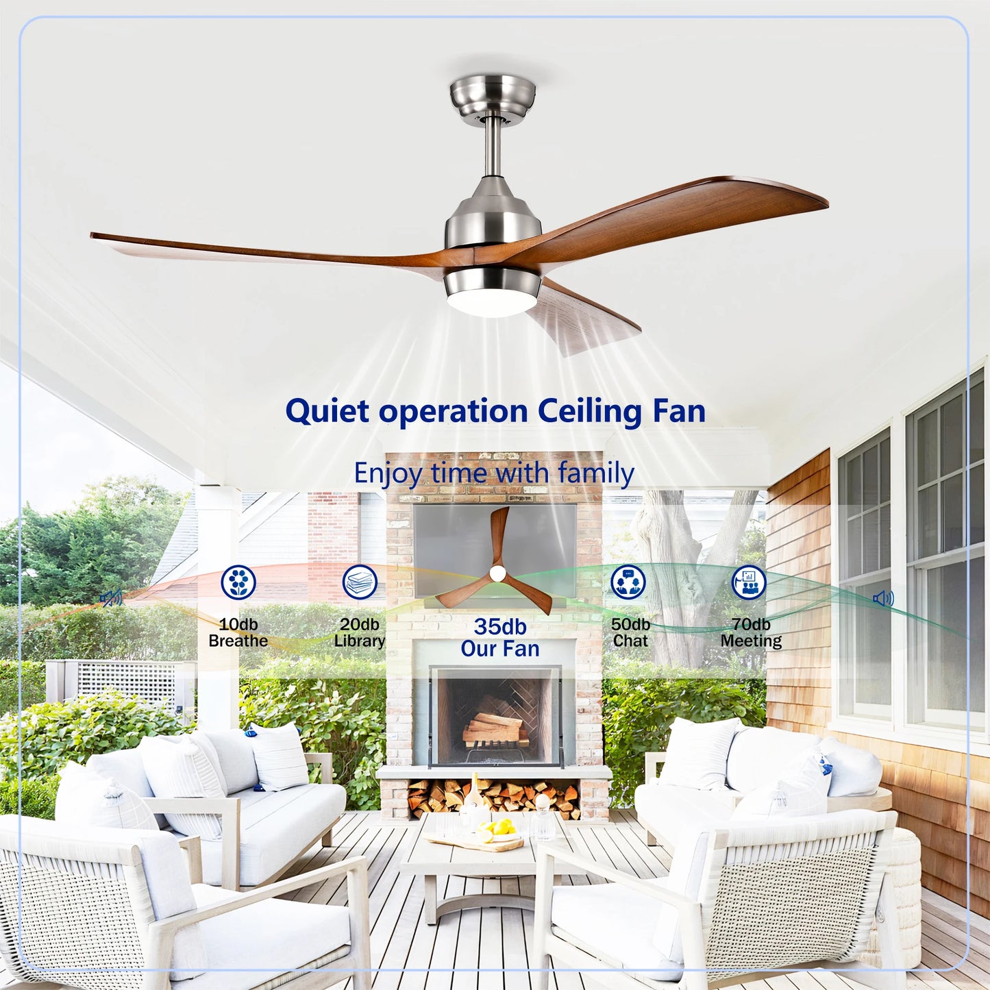 Solid Wood Blades Ceiling Fan with Light Remote Control