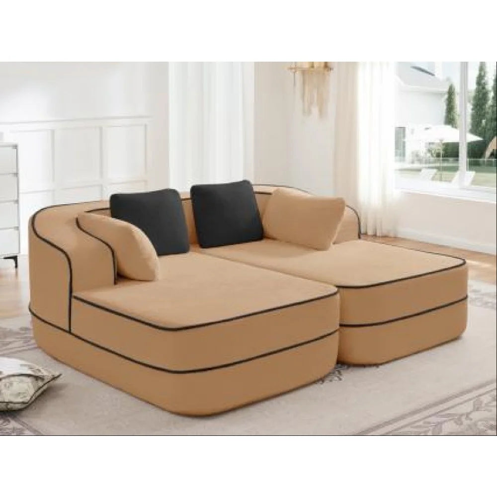 Fabric Boneless Sofa Couch with Double Chaises Sleeper Sofa