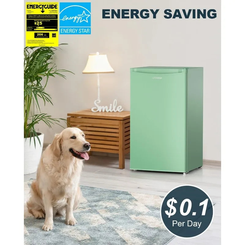 3.2 Cu.Ft Mini Fridge with Freezer, Single Door  Adjustable Thermostat