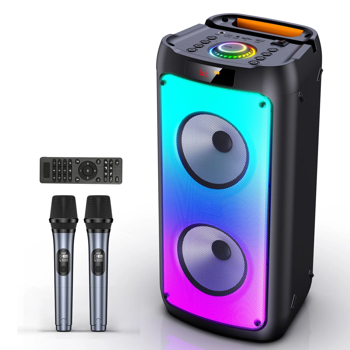 Wireless LED Bluetooth Speaker, Karaoke Machine with 2 Microphone