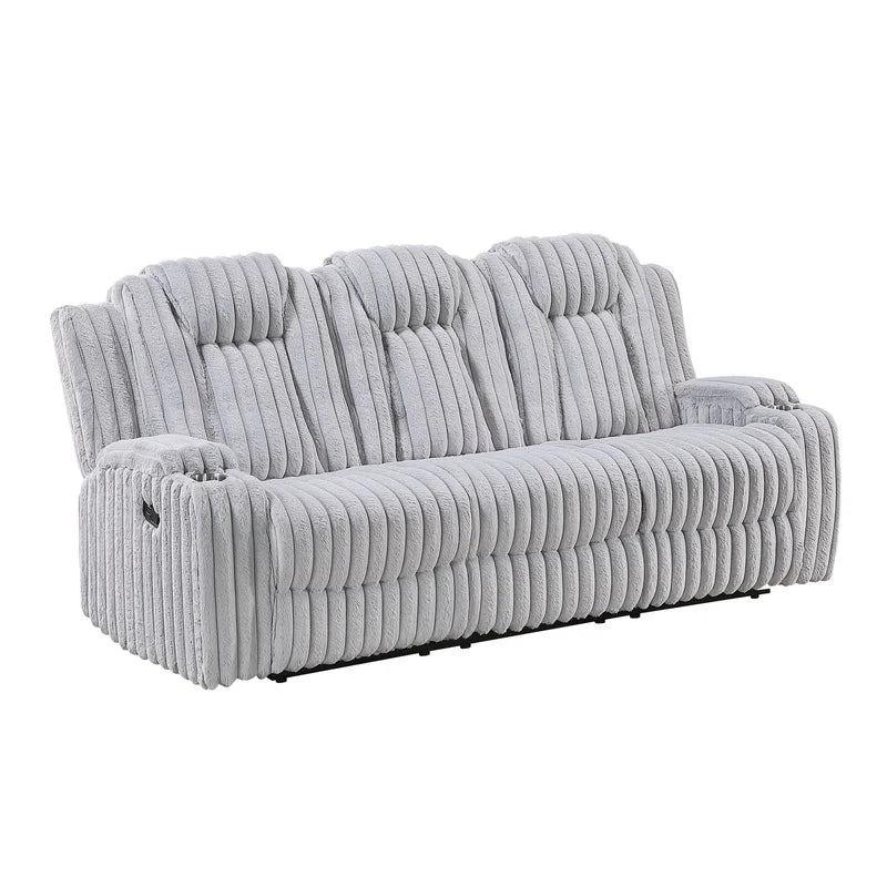 Light Gray Reclining Sofa Set with Cup Holders,  3-Piece