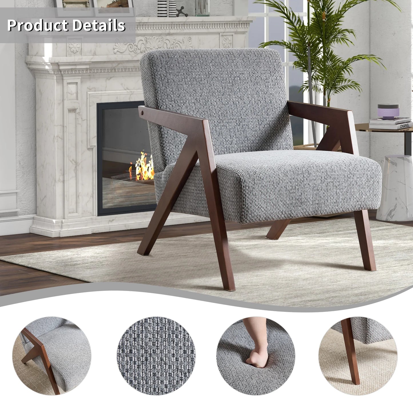Casual Solid Wood Single Chair with Comfortable Bedroom Armchair