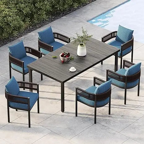 Outdoor Dining Table and Wicker Patio Chairs with Thickened Cushions