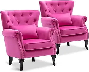 Accent Reading Arm Chairs Set of 2 with Tufted Back