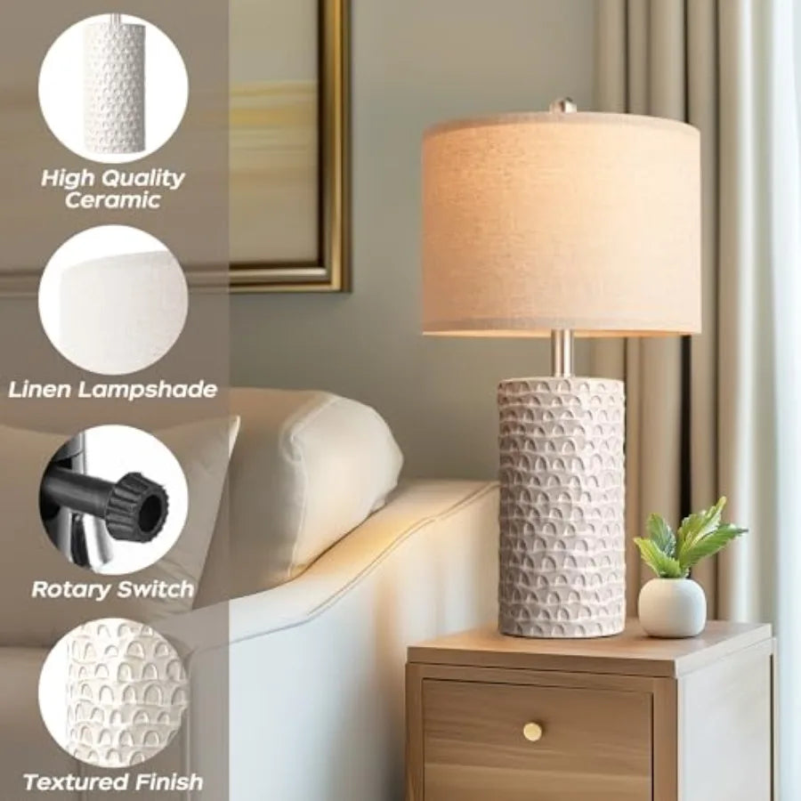 Ceramic, Set of 2, Rustic Farmhouse Bedside Lamps  for Bedroom