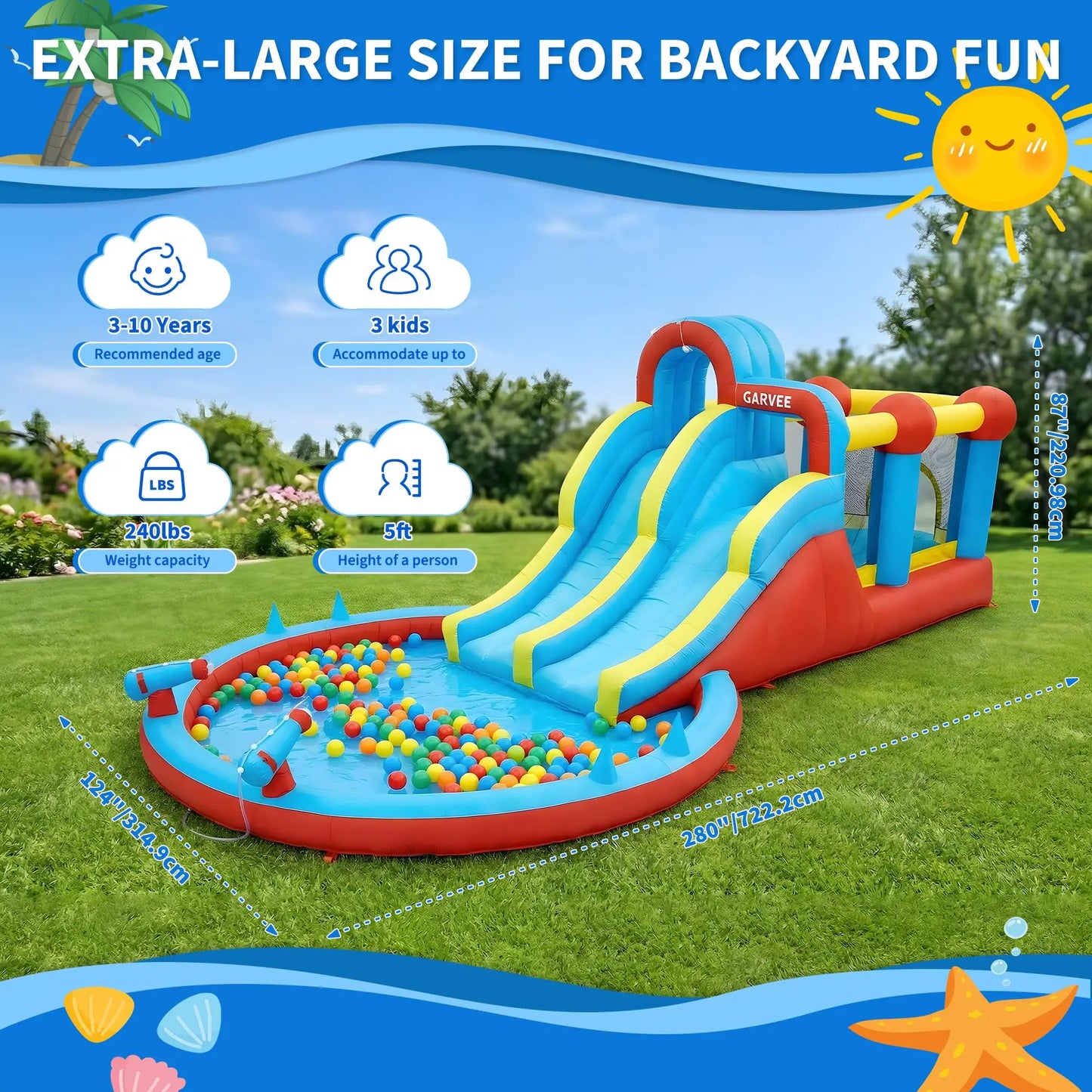 Inflatable Water Park Bounce House With Double Slides & Pool