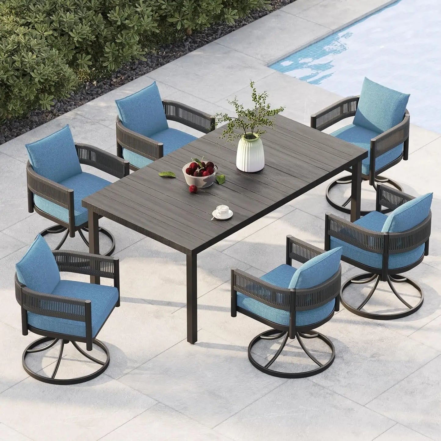 Outdoor Dining Table and Wicker Patio Chairs with Thickened Cushions