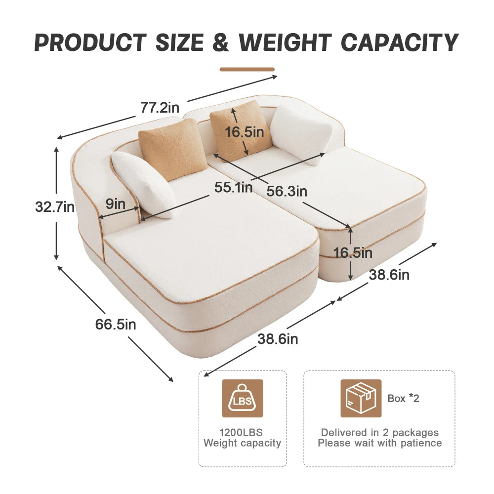Fabric Boneless Sofa Couch with Double Chaises Sleeper Sofa
