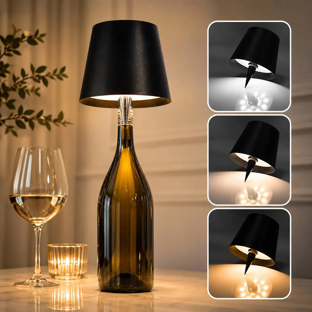 Rechargeable Wireless LED Wine Bottle Lamp Touch Dimming Cordless Lampshade