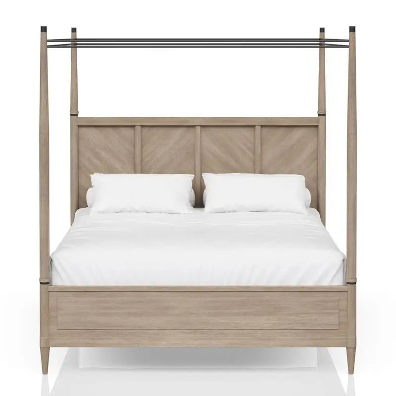 Queen Canopy Bed Set with Nightstand, Dresser with Poster Mirror