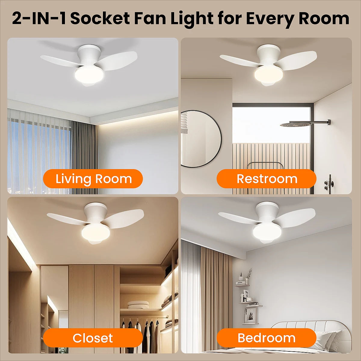 Ceiling Fan with Light & Remote Control, Reversible Noiseless, Dimmable