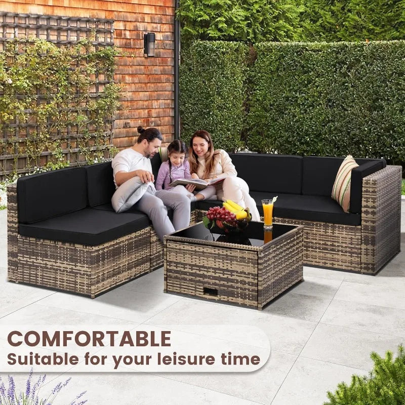 Outdoor Wicker Patio Furniture Set, Glass Table With Hidden Storage