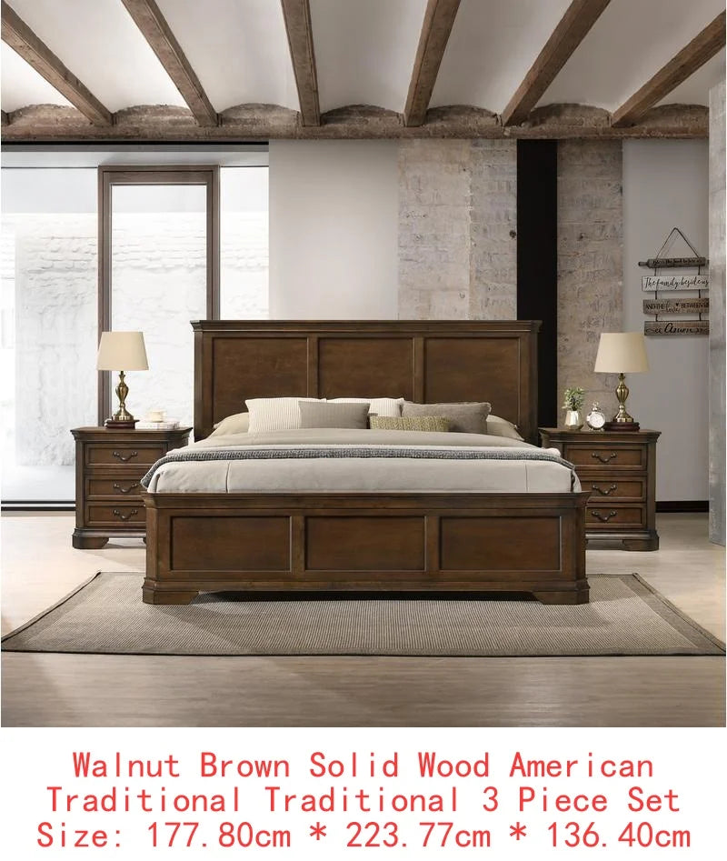 Traditional 3-Piece Wood Bedroom Set with Queen Panel Bed and 2 Nightstands